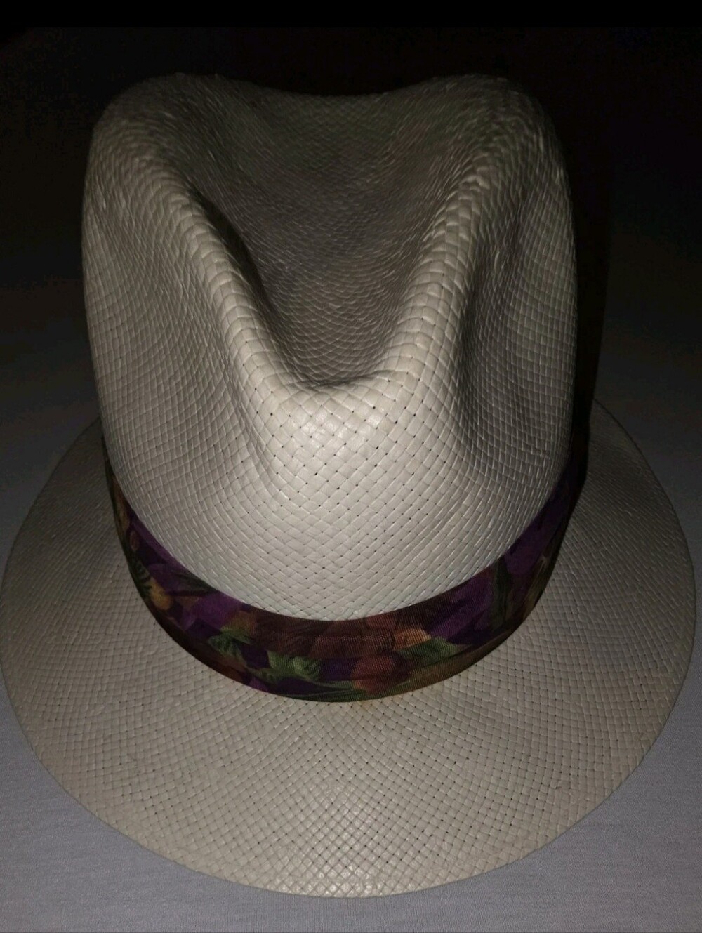 Vintage Original Panama Jack Straw Fedora Hat, Tropical Floral Band, Size Large